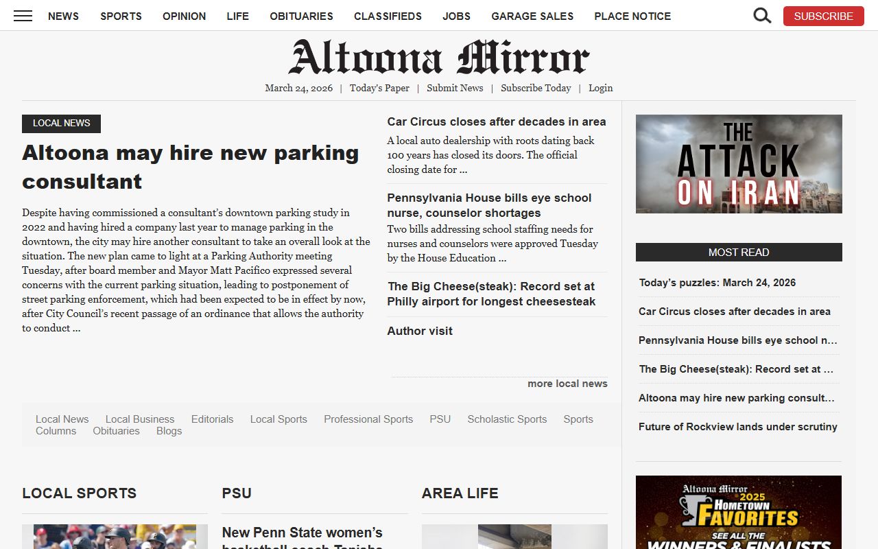 Altoona Mirror newspaper covering Blair County unclaimed money and property notices