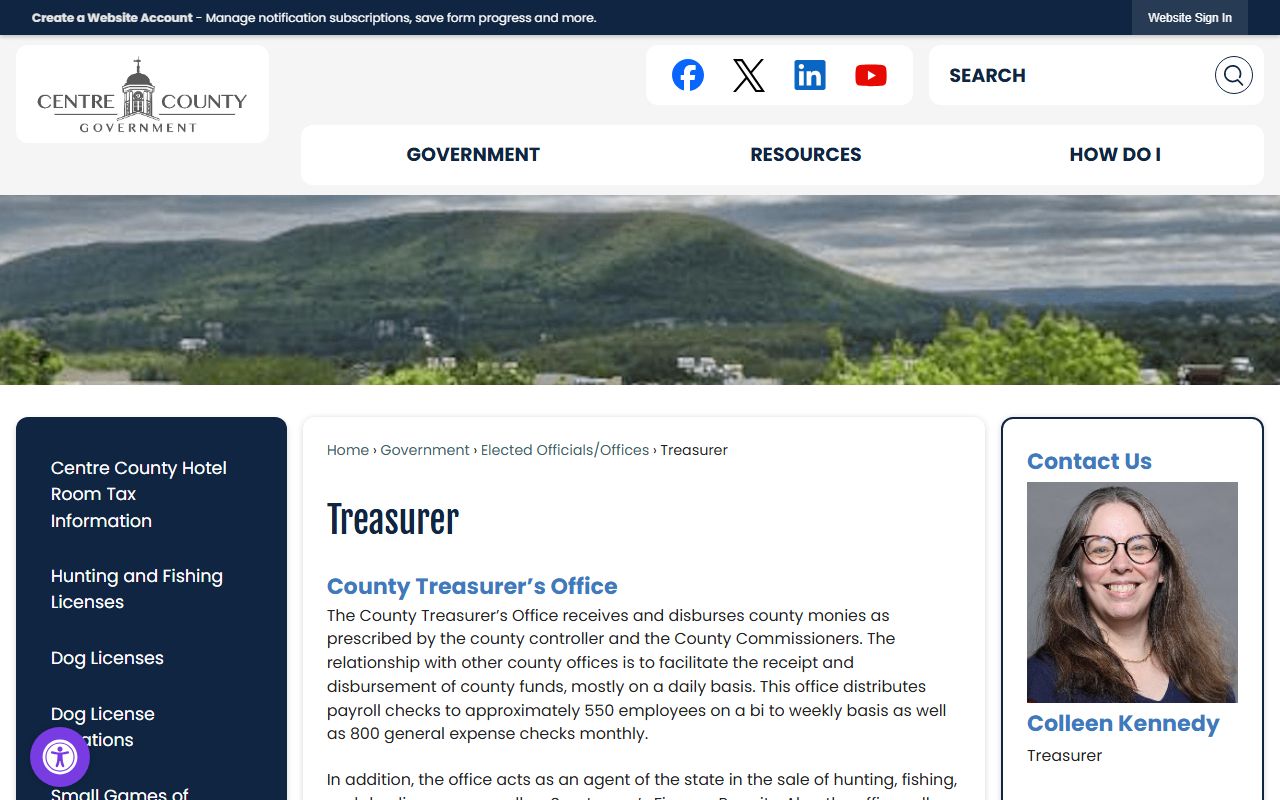 Centre County Treasurer official page for unclaimed money resources