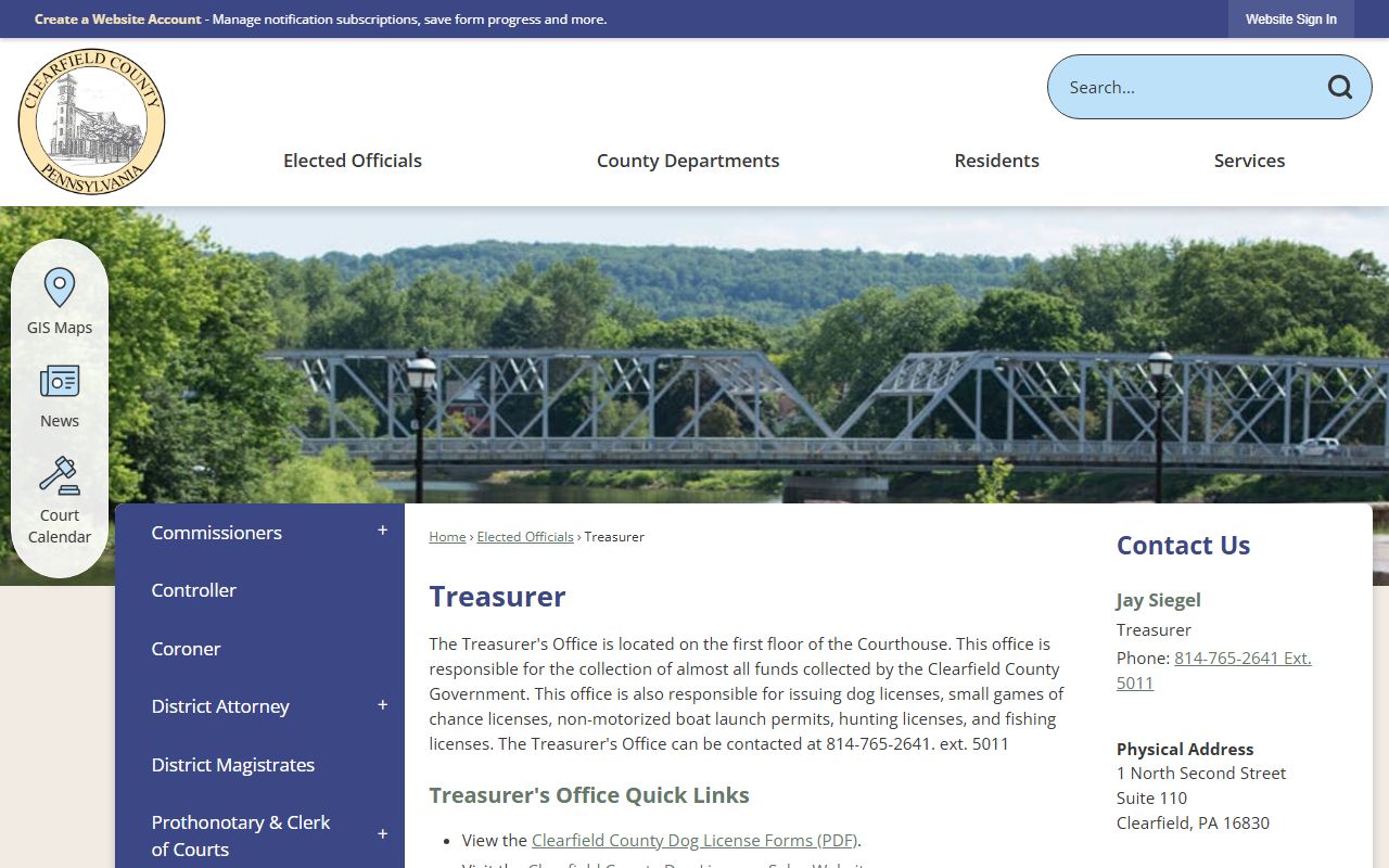Clearfield County Treasurer official website for Clearfield County unclaimed money