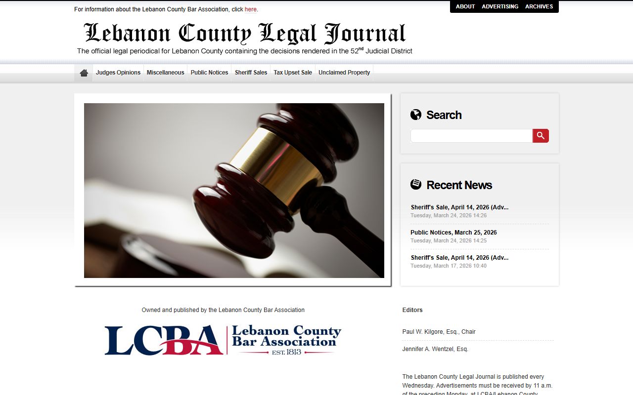 Lebanon County Legal Journal official publication for unclaimed money notices