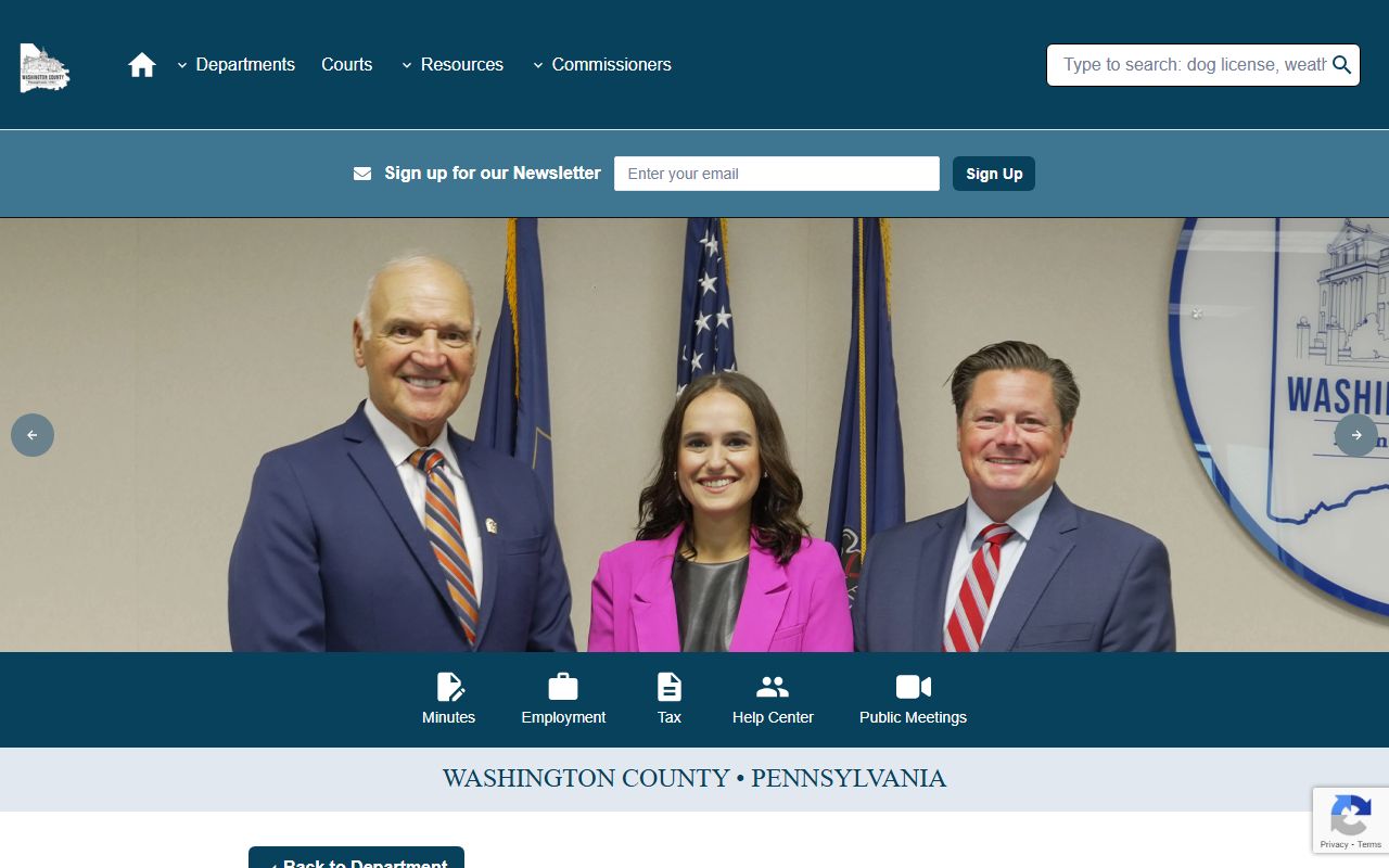 Washington County Tax Claim Bureau website showing delinquent tax collection and payment policies