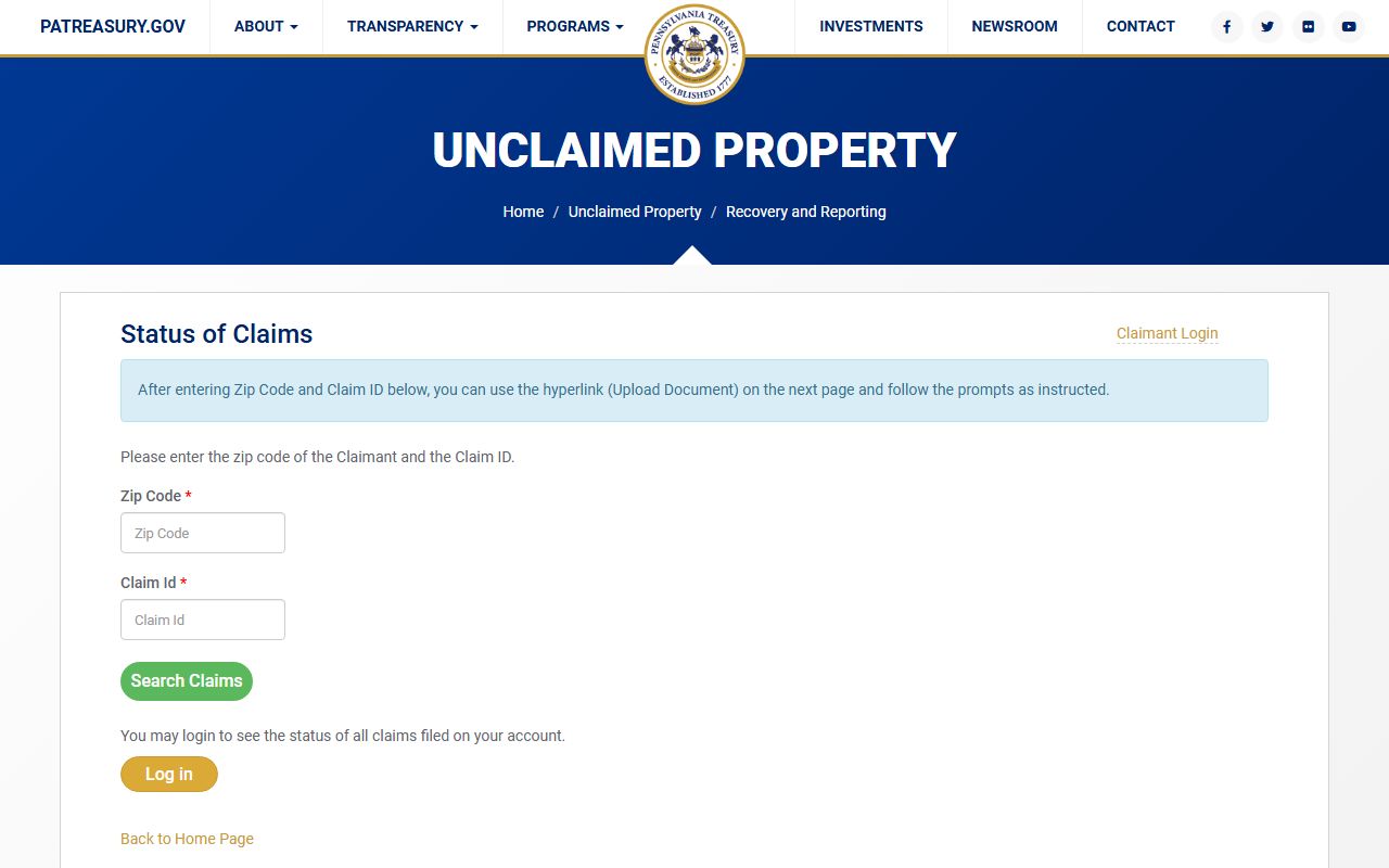 Pennsylvania unclaimed money claim status tracker portal